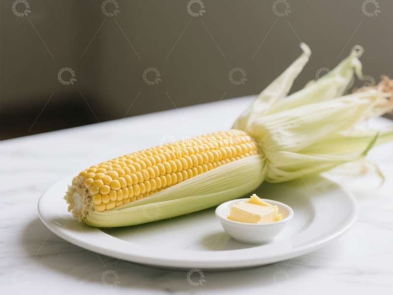 高清大图下载【趣麦麦图】新鲜玉米配黄油，简洁摆盘