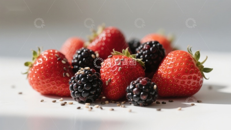 高清大图下载【趣麦麦图】新鲜草莓与黑莓的静物组合