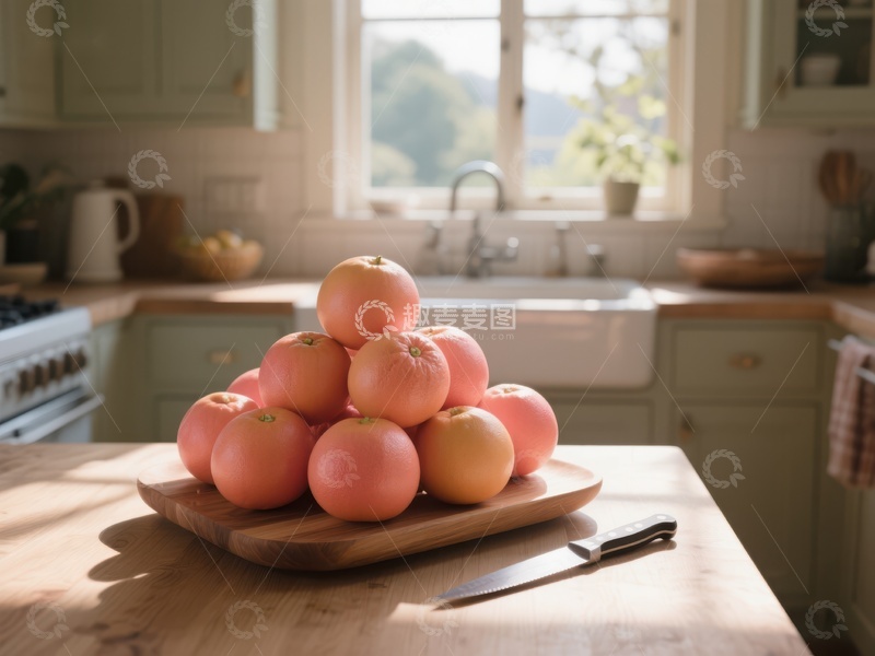 高清大图下载【趣麦麦图】厨房窗边的橙色水果堆