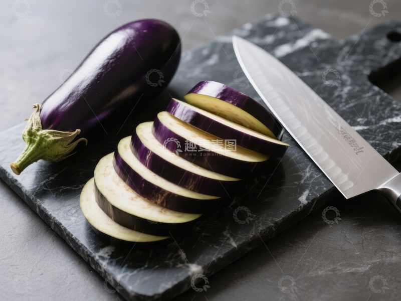 高清大图下载【趣麦麦图】切片茄子与刀具