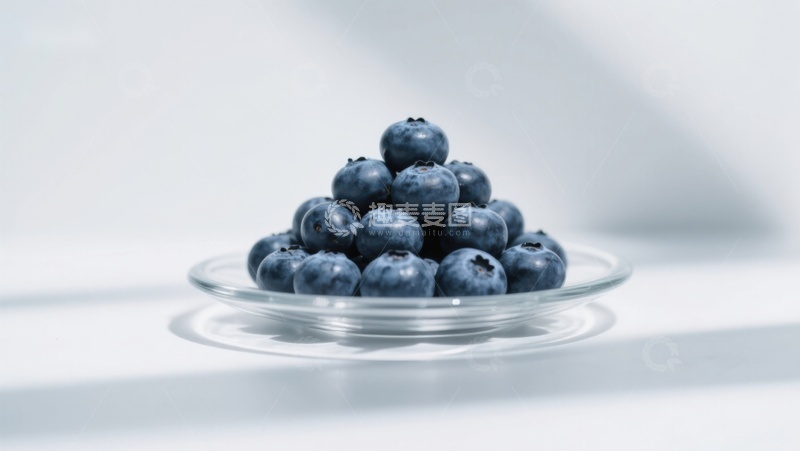 高清大图下载【趣麦麦图】蓝莓堆叠于透明盘中