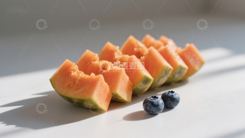 高清大图下载【趣麦麦图】切片哈密瓜与蓝莓静物图