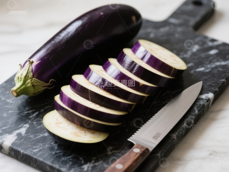 高清大图下载【趣麦麦图】切片茄子与刀具