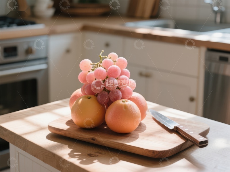 高清大图下载【趣麦麦图】厨房台面上的水果与砧板