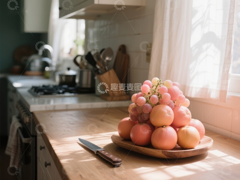 高清大图下载【趣麦麦图】厨房台面上的水果堆