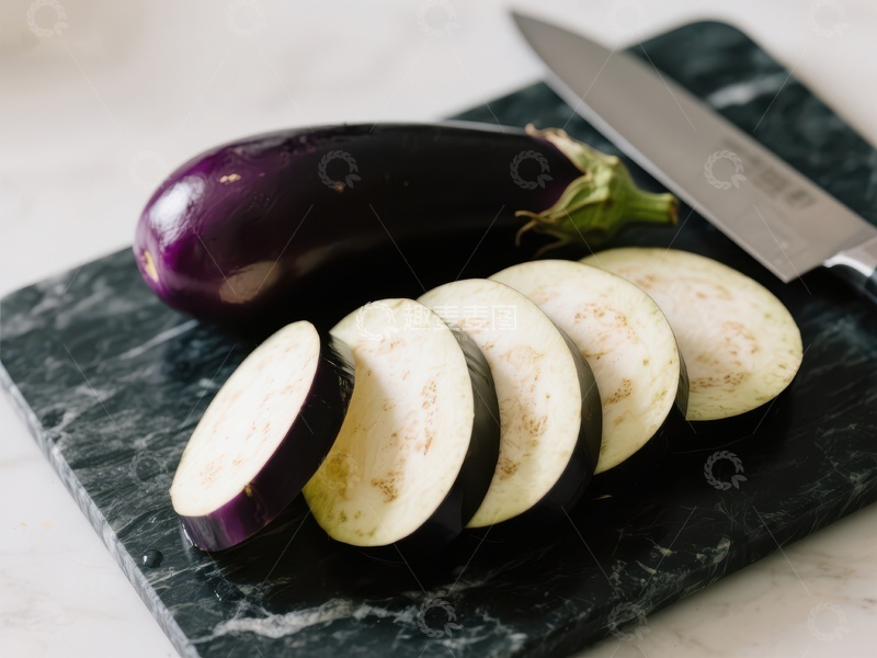 高清大图下载【趣麦麦图】切片茄子与刀具