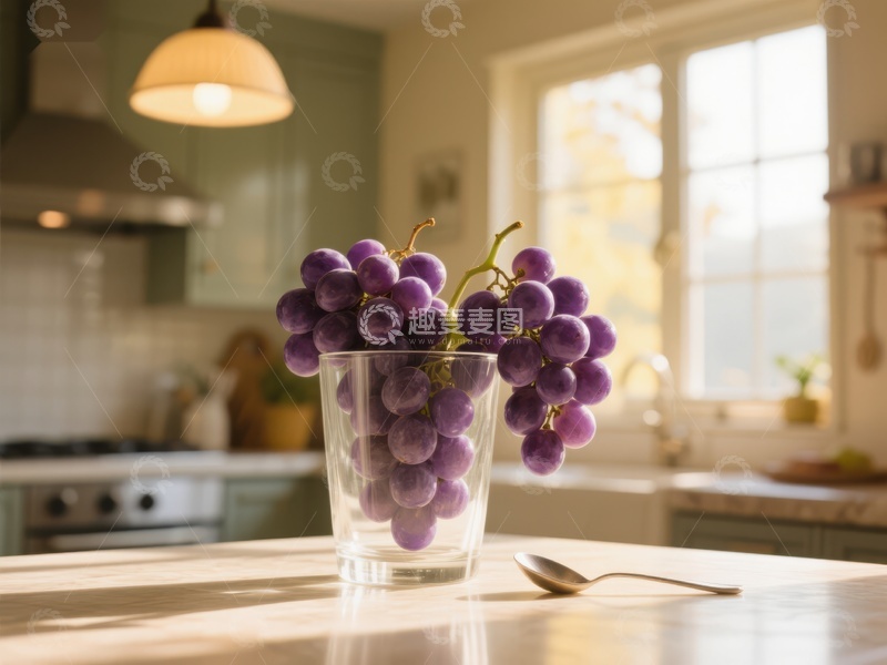 高清大图下载【趣麦麦图】厨房台面上的葡萄杯