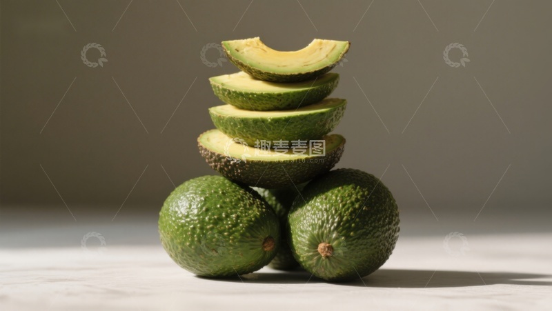 高清大图下载【趣麦麦图】叠放的鳄梨切片与整体
