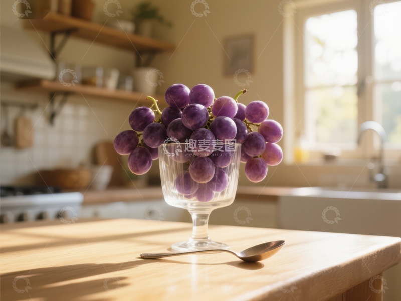 高清大图下载【趣麦麦图】厨房台面上的葡萄杯