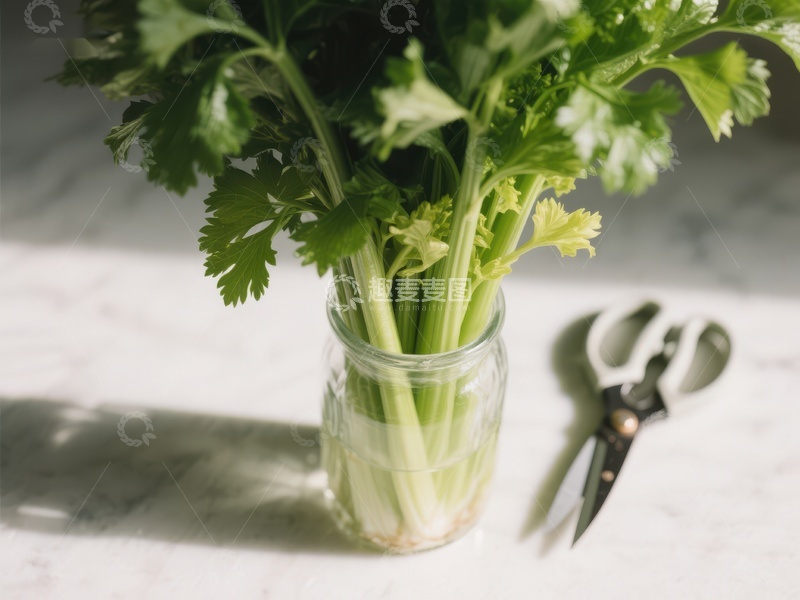 高清大图下载【趣麦麦图】新鲜芹菜置于玻璃罐中