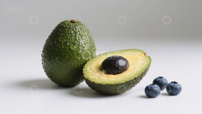 高清大图下载【趣麦麦图】新鲜牛油果与蓝莓的静物组合