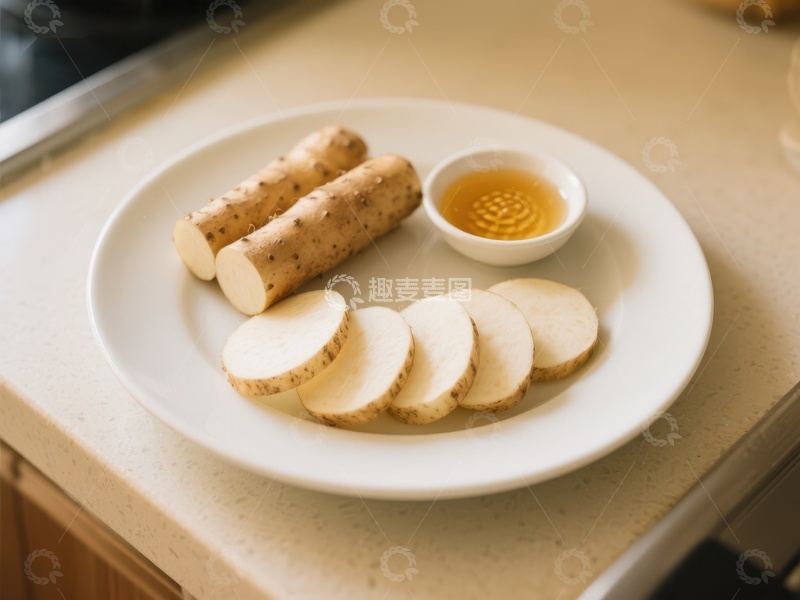 高清大图下载【趣麦麦图】切片山药与蜂蜜小碟