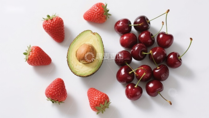 高清大图下载【趣麦麦图】新鲜水果组合：草莓、樱桃与牛油果