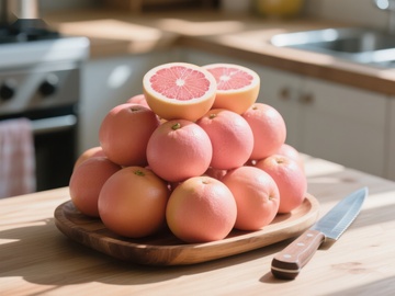 厨房台面上的葡萄柚堆