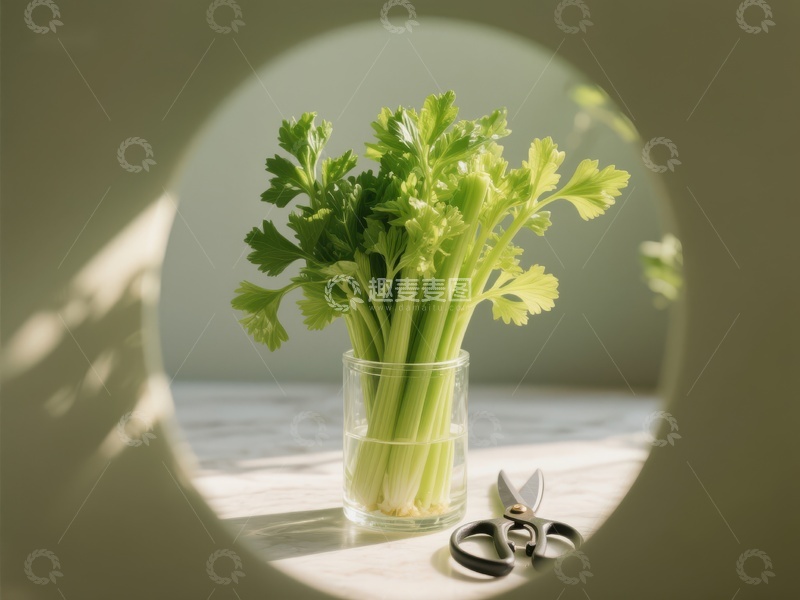 高清大图下载【趣麦麦图】-阳光下的芹菜与剪刀