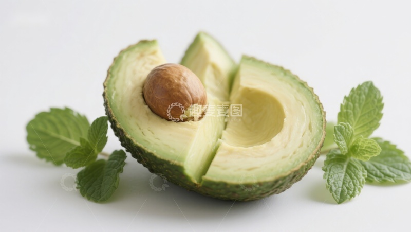 高清大图下载【趣麦麦图】新鲜切开的牛油果与薄荷叶
