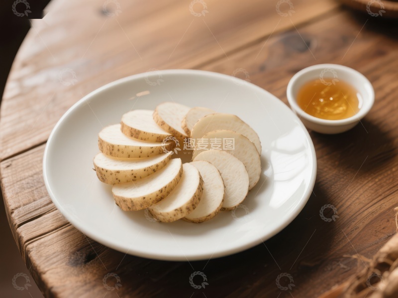高清大图下载【趣麦麦图】切片山药配蜂蜜，简约美食