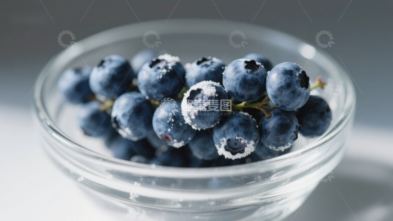 高清大图下载【趣麦麦图】新鲜蓝莓盛于透明碗中