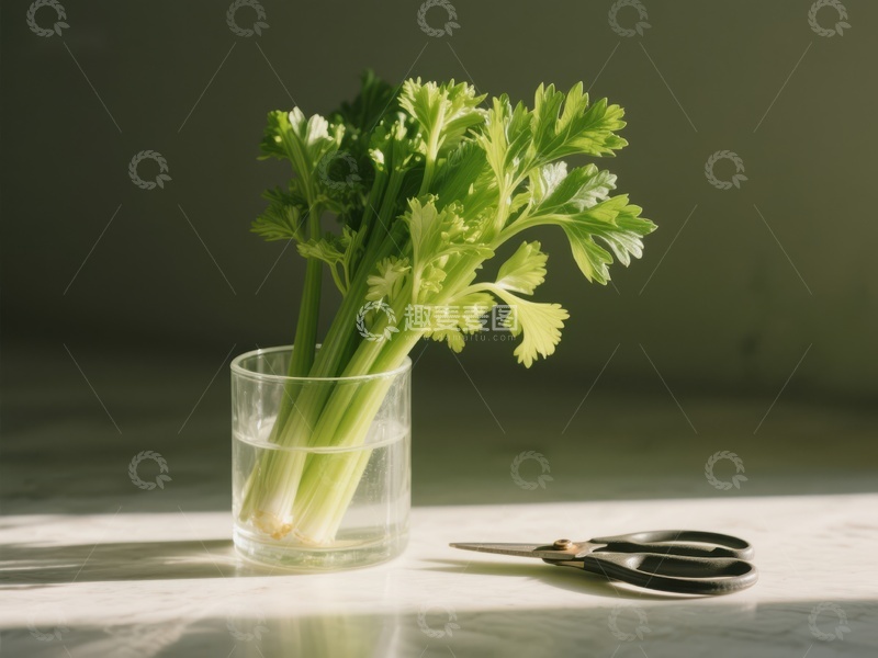 水培芹菜与剪刀静物