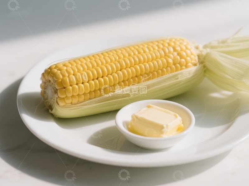 高清大图下载【趣麦麦图】新鲜玉米配黄油，简约美食