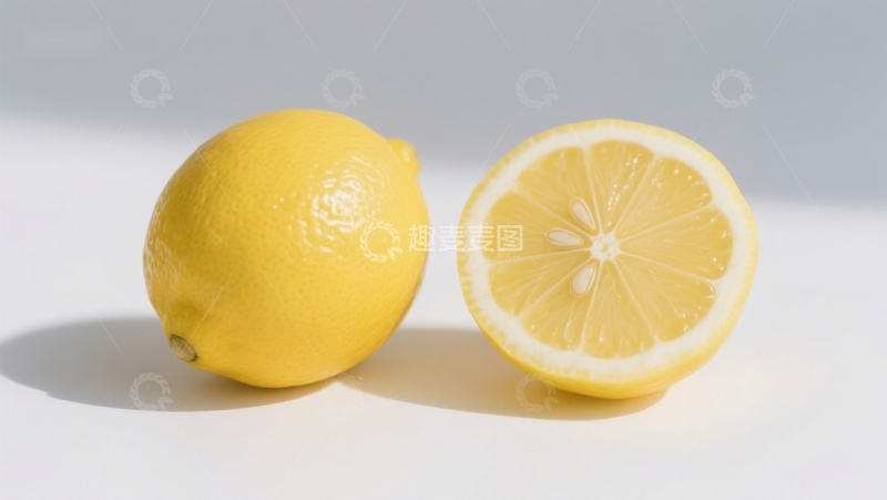 高清大图下载【趣麦麦图】新鲜柠檬：整体与切片对比