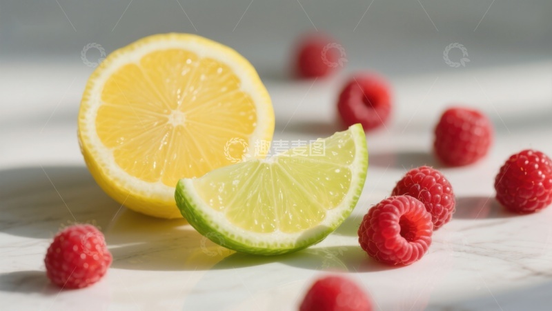 高清大图下载【趣麦麦图】柠檬切片与覆盆子的清新组合