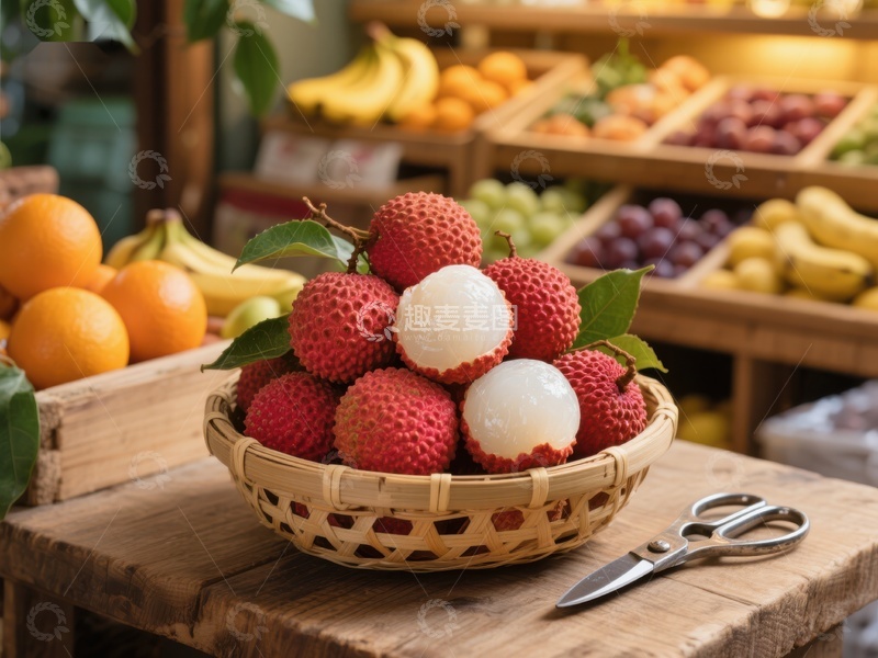 高清大图下载【趣麦麦图】新鲜荔枝与水果摊位