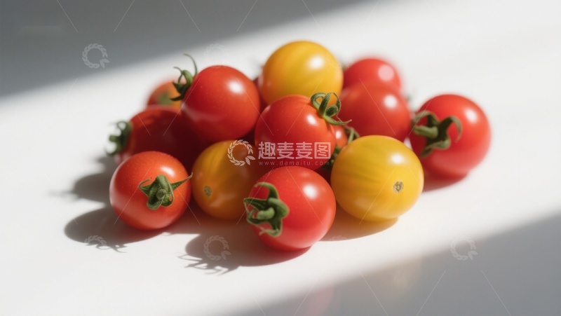 高清大图下载【趣麦麦图】阳光下的红黄樱桃番茄