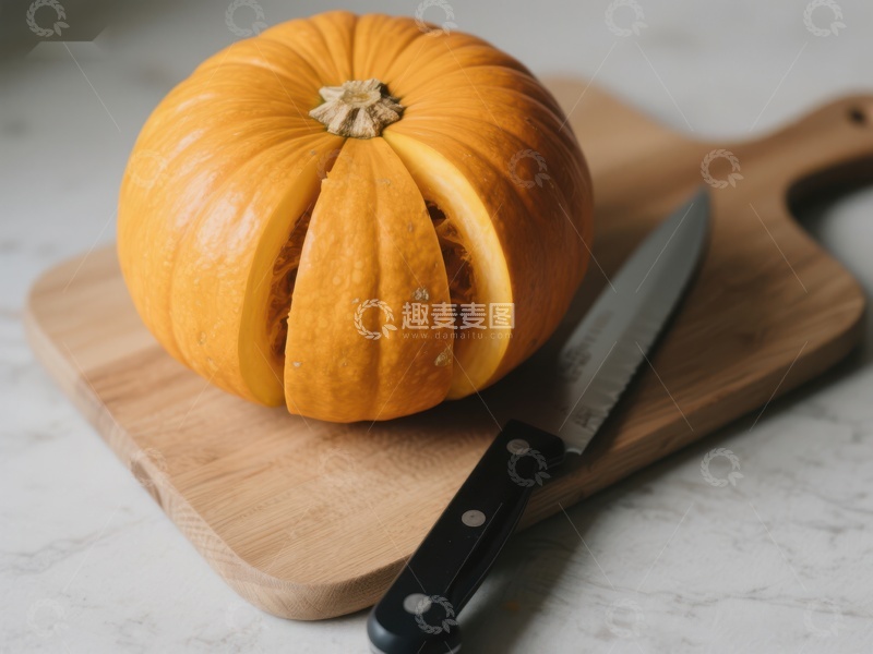 高清大图下载【趣麦麦图】切开的南瓜与刀具