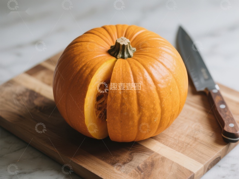 高清大图下载【趣麦麦图】切开的南瓜与刀具