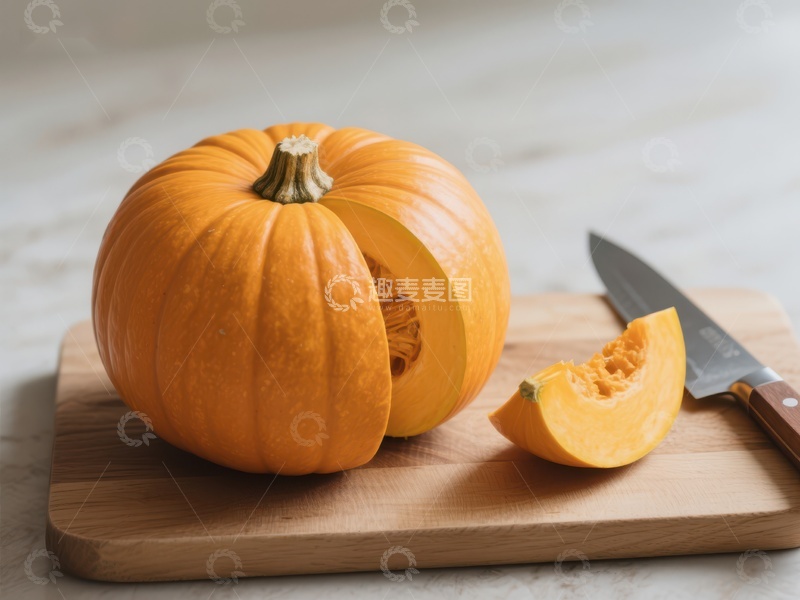 高清大图下载【趣麦麦图】切开的南瓜与刀具