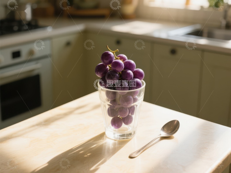 高清大图下载【趣麦麦图】厨房台面上的葡萄杯