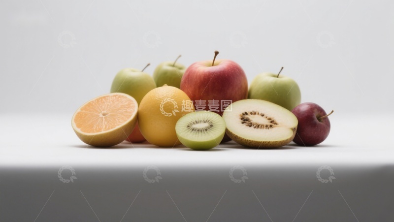 高清大图下载【趣麦麦图】新鲜水果组合：苹果、橙子与猕猴桃