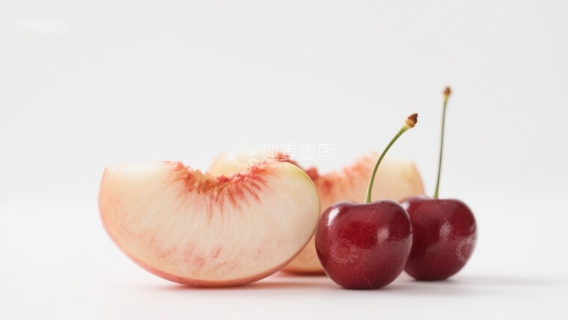 高清大图下载【趣麦麦图】桃子切片与樱桃并置