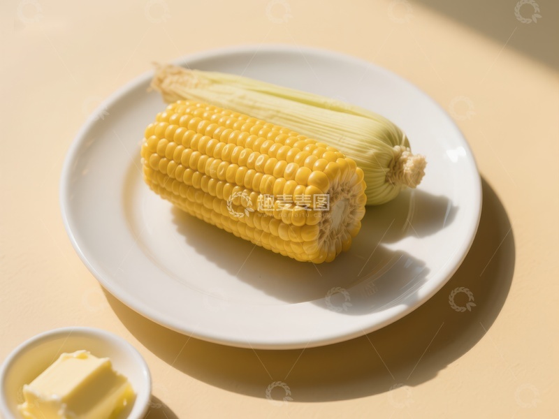高清大图下载【趣麦麦图】盘中新鲜玉米配黄油