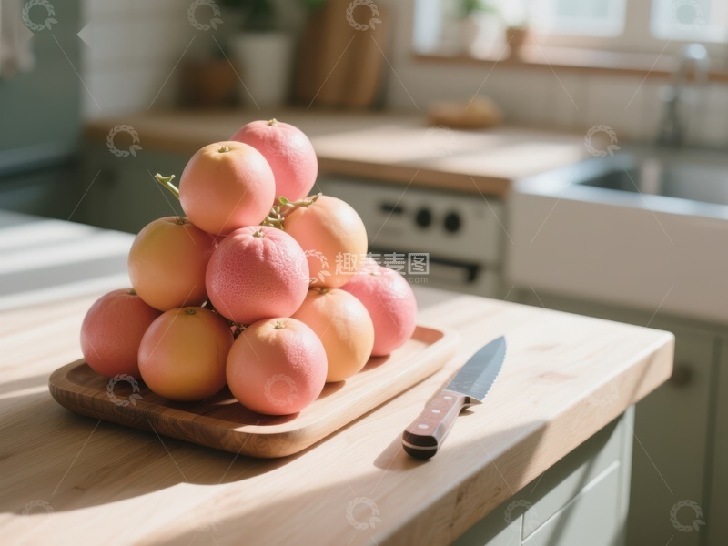 高清大图下载【趣麦麦图】厨房台面上的桃子堆