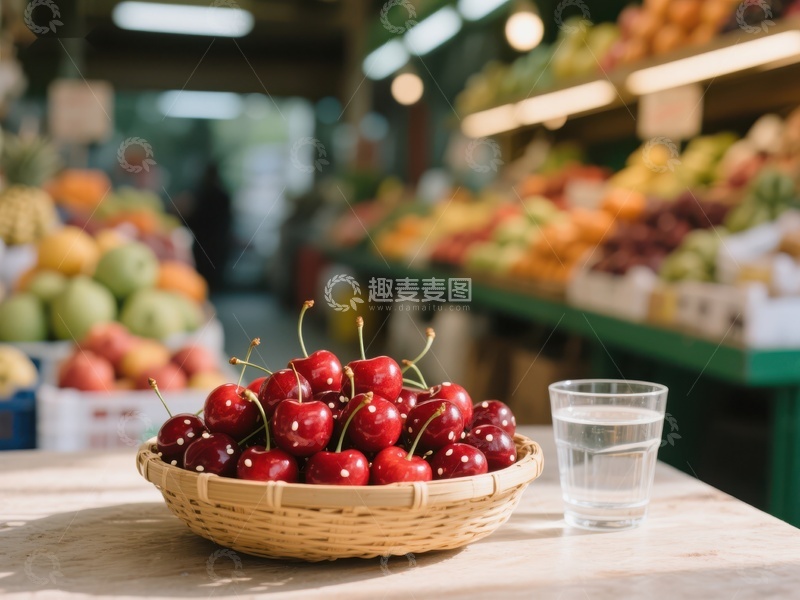 高清大图下载【趣麦麦图】市场樱桃与水果摊