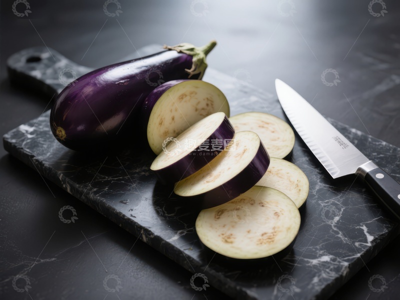高清大图下载【趣麦麦图】切片茄子与刀具