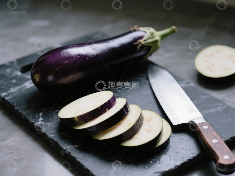 高清大图下载【趣麦麦图】切片茄子与刀具