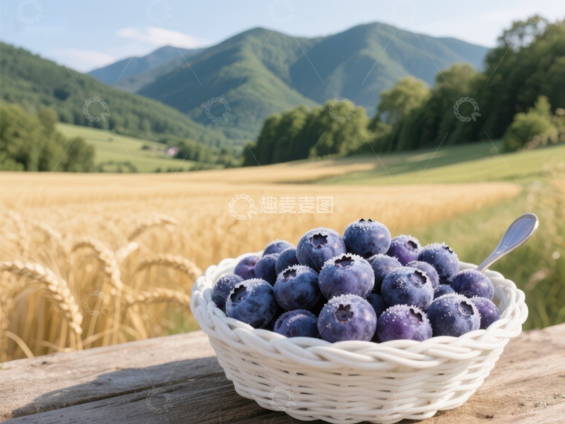 高清大图下载【趣麦麦图】蓝莓篮子与金黄麦田