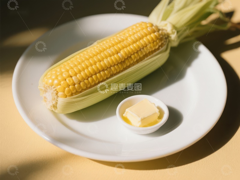 高清大图下载【趣麦麦图】新鲜玉米配黄油，简约美食