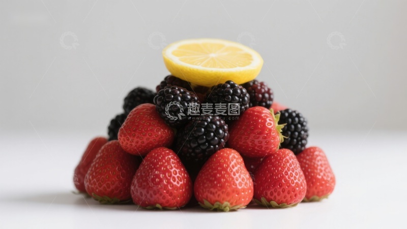 高清大图下载【趣麦麦图】草莓黑莓堆叠柠檬片