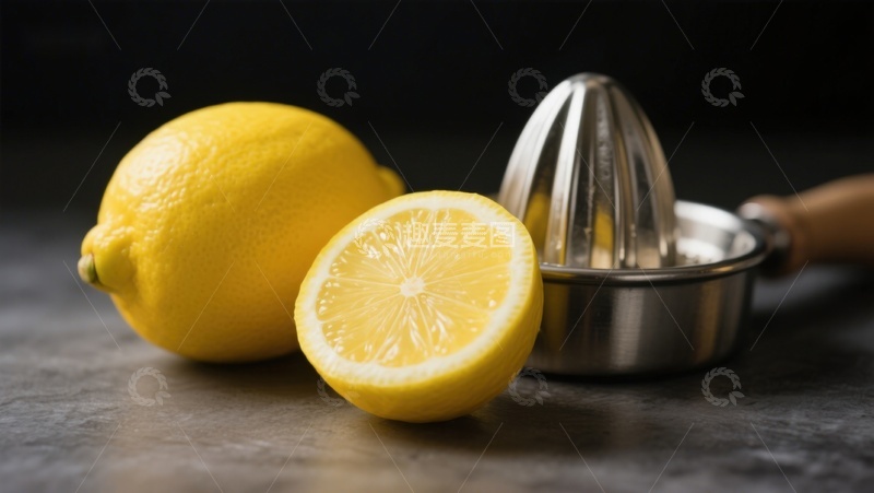 高清大图下载【趣麦麦图】新鲜柠檬与手动榨汁器