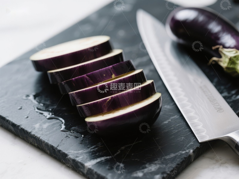 高清大图下载【趣麦麦图】切片茄子与刀具