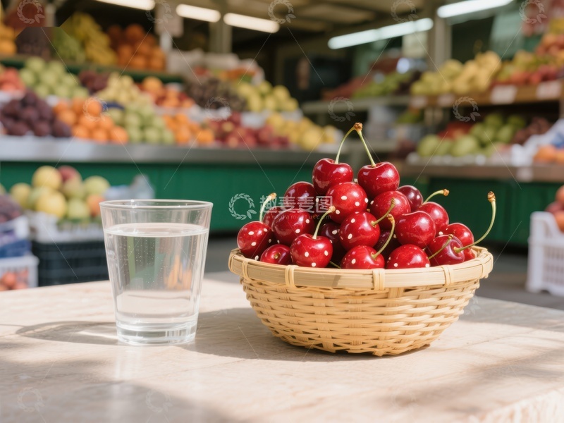 高清大图下载【趣麦麦图】市场樱桃与清水，自然健康