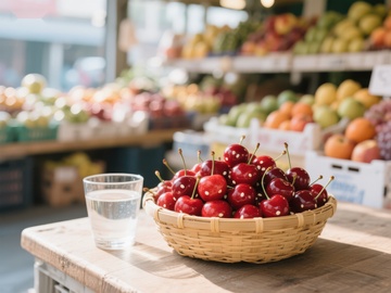新鲜樱桃与水果市场
