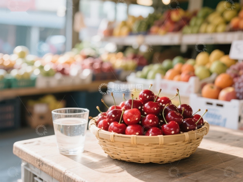 新鲜樱桃与水果市场