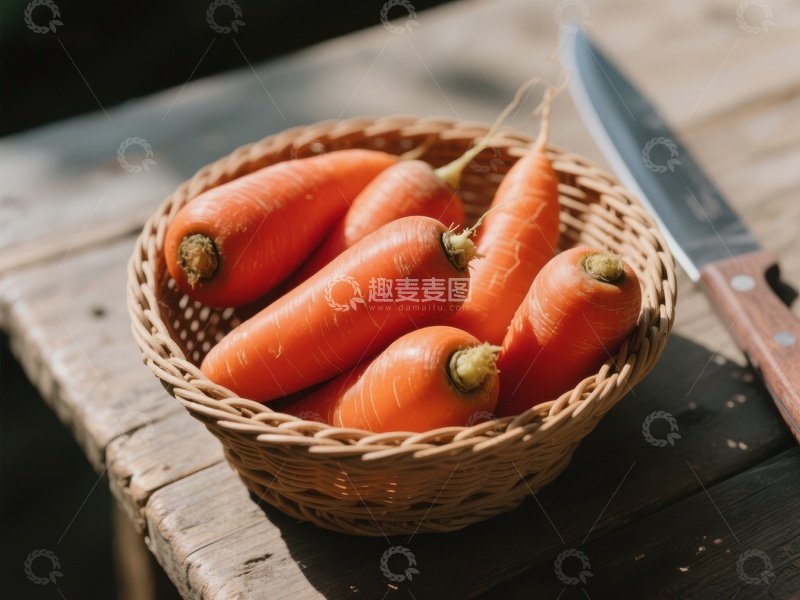 高清大图下载【趣麦麦图】篮子里的胡萝卜与刀具