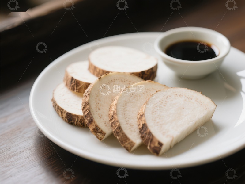 高清大图下载【趣麦麦图】切片芋头配酱油碟