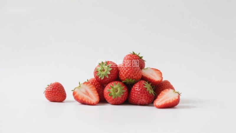 高清大图下载【趣麦麦图】新鲜草莓堆叠在白色背景上